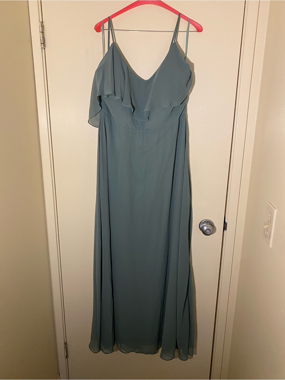 Birdy Grey Sage Green Spaghetti Strap Ruffle Maxi Dress